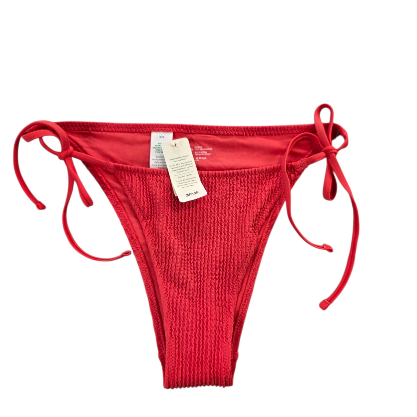 Aerie New Cheekiest Bikini Bottoms Textured Upf 50+ Sun Protection Tie Side Sz M